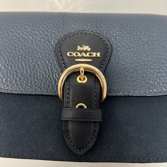Coach Kleo Crossbody Navy Blue Suede Denim Leather Chain Gold Strap Mini Purse - Picture 2 of 16